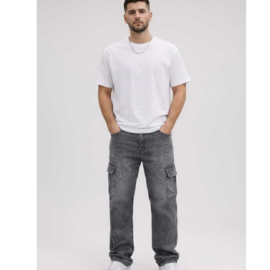 Calça Cargo Masculina Jeans Grafite Adulto Casual Urbana Confortável
