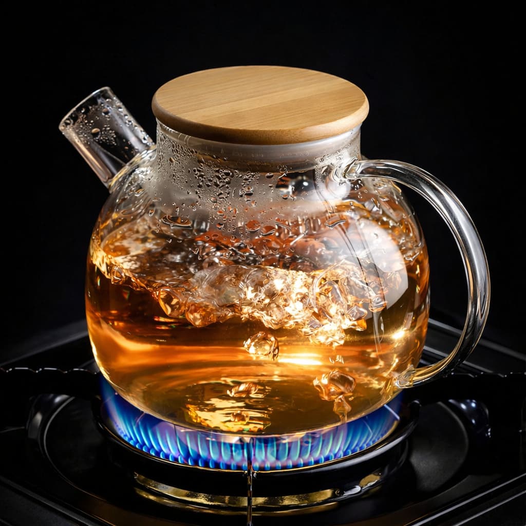 Chaleira Bule de Vidro para Chá 1L Tampa Hermética Bambu com Bico Coador