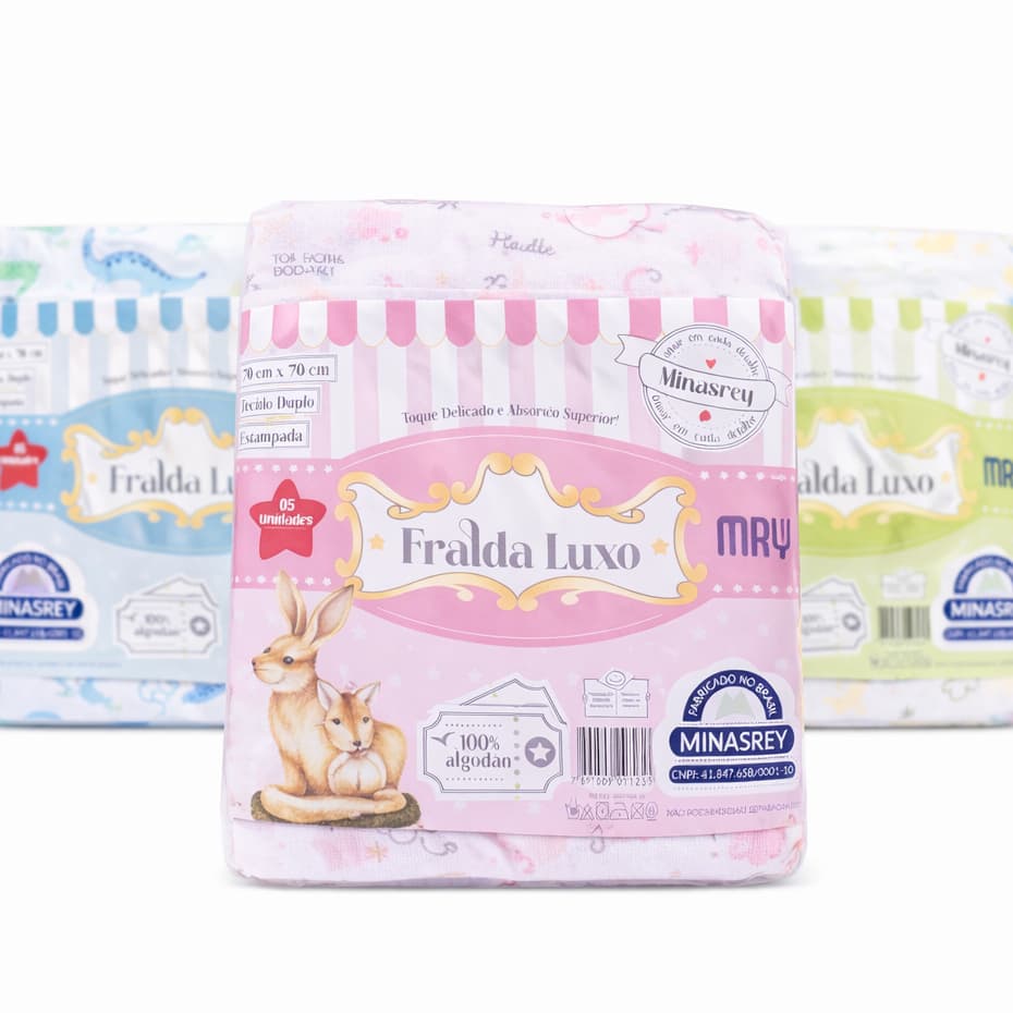 Fralda de Pano Estampada Luxo Tecido Duplo 5 Unidades 70cmx70cm  - 100% algodão