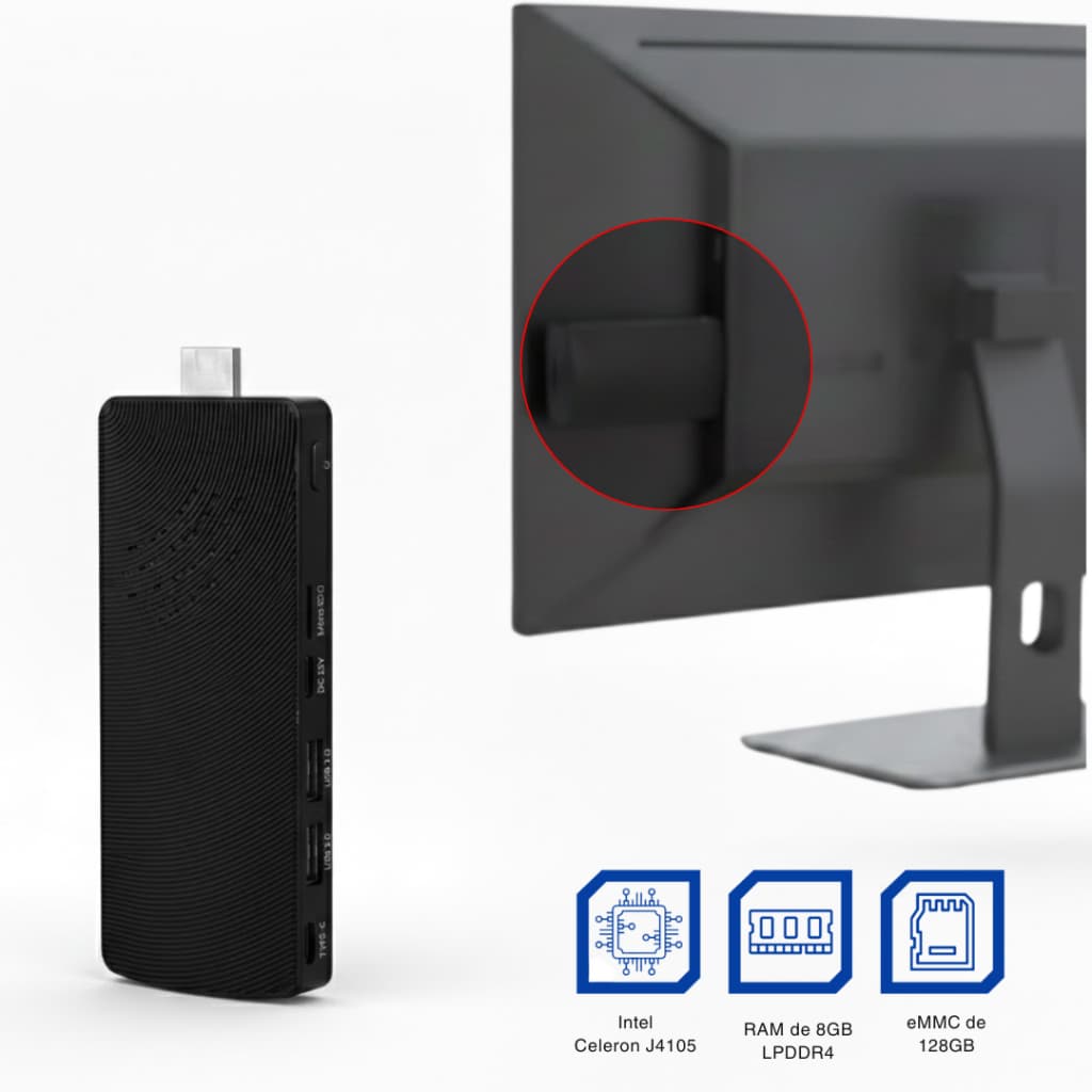 Mini Pc Stick Portátil Intel Windows 8GB RAM 128GB eMMC 4K HDMI USB 3.0 WiFi Gigabit