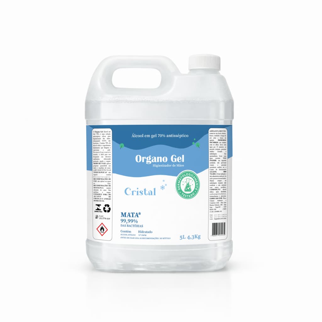 Álcool em Gel 70% - 5L - Antisséptico para as Mãos Não Gruda Não Deixa Melecado