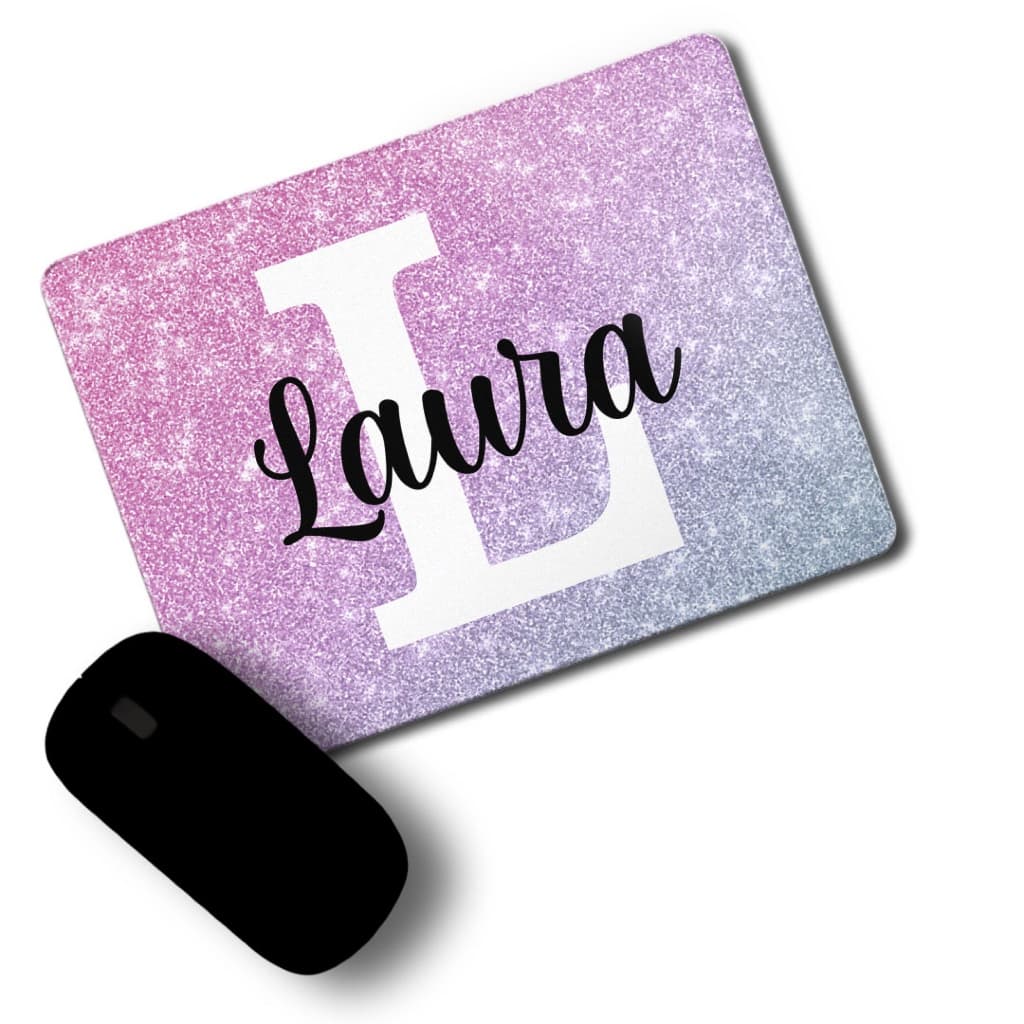 Mouse Pad rosa com Gliter personalizado nome feminino