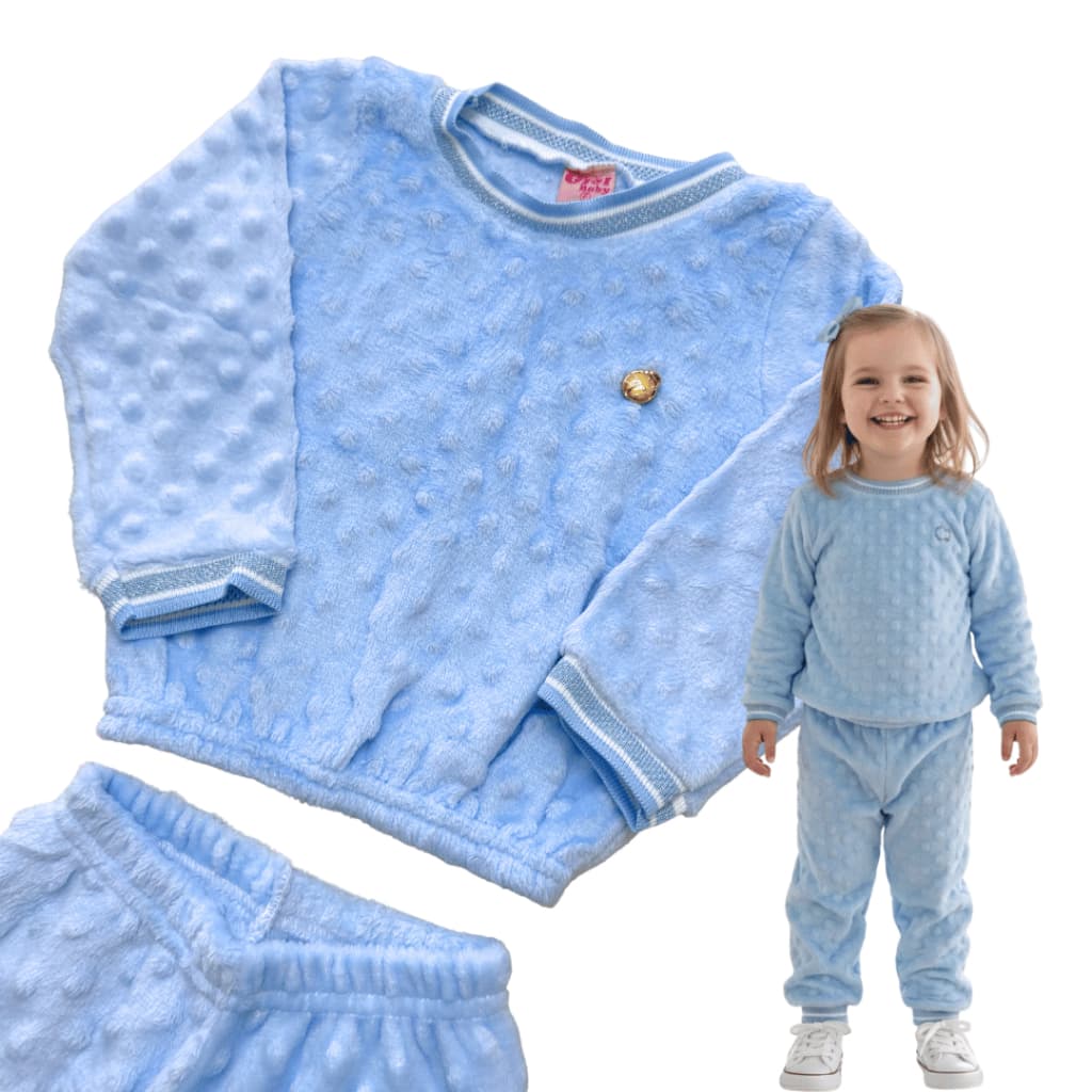 Moletom Infantil Azul Peludo Com Bolinhas Inverno Blusa Lisa Menina Agasalho 1 a 5 Anos Frio Manga Longa