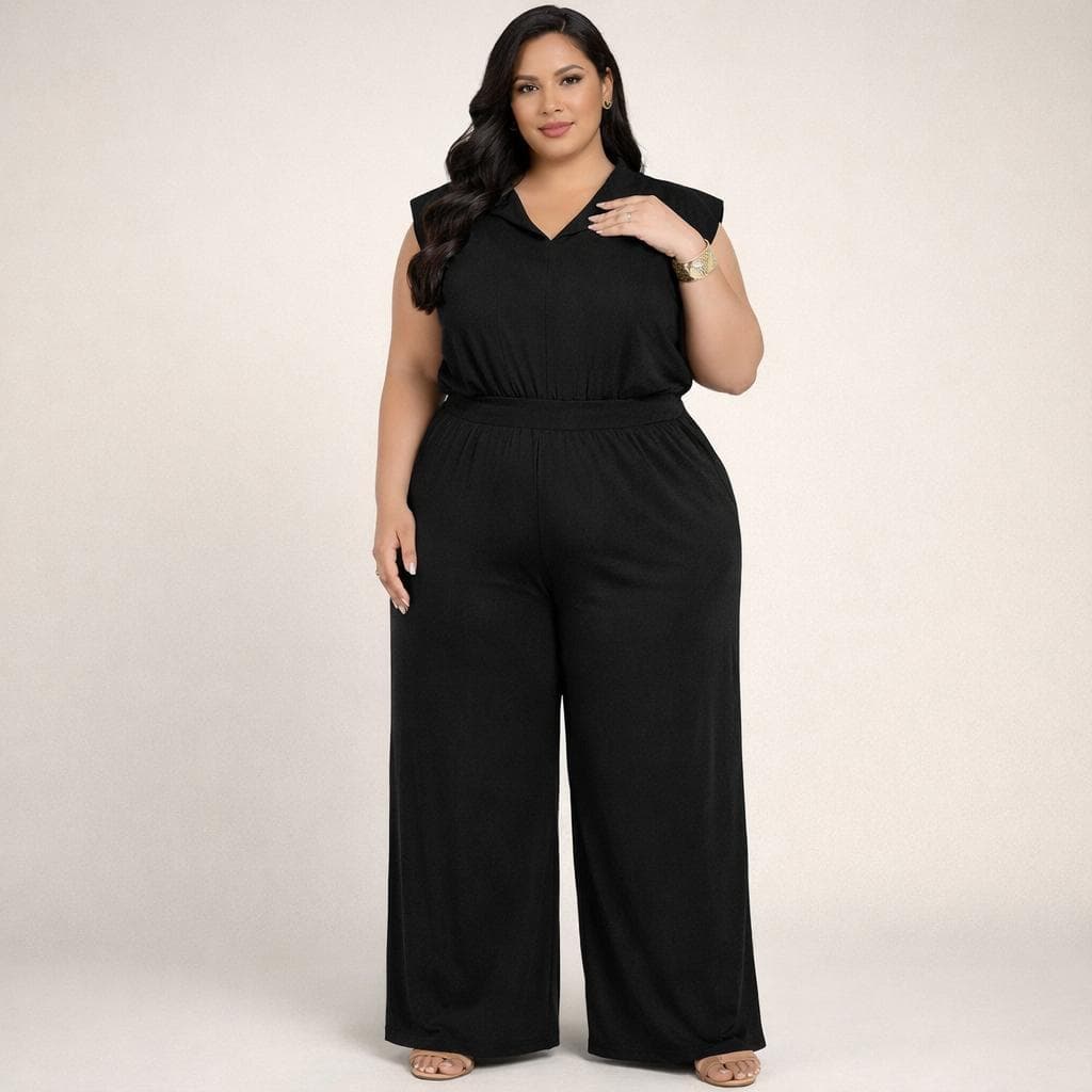 Macacão Ju Feminino Plus Size e Slim Social Tira Amarração na Cintura Pantalona Longo Evangélica Elegante Mulher Verão