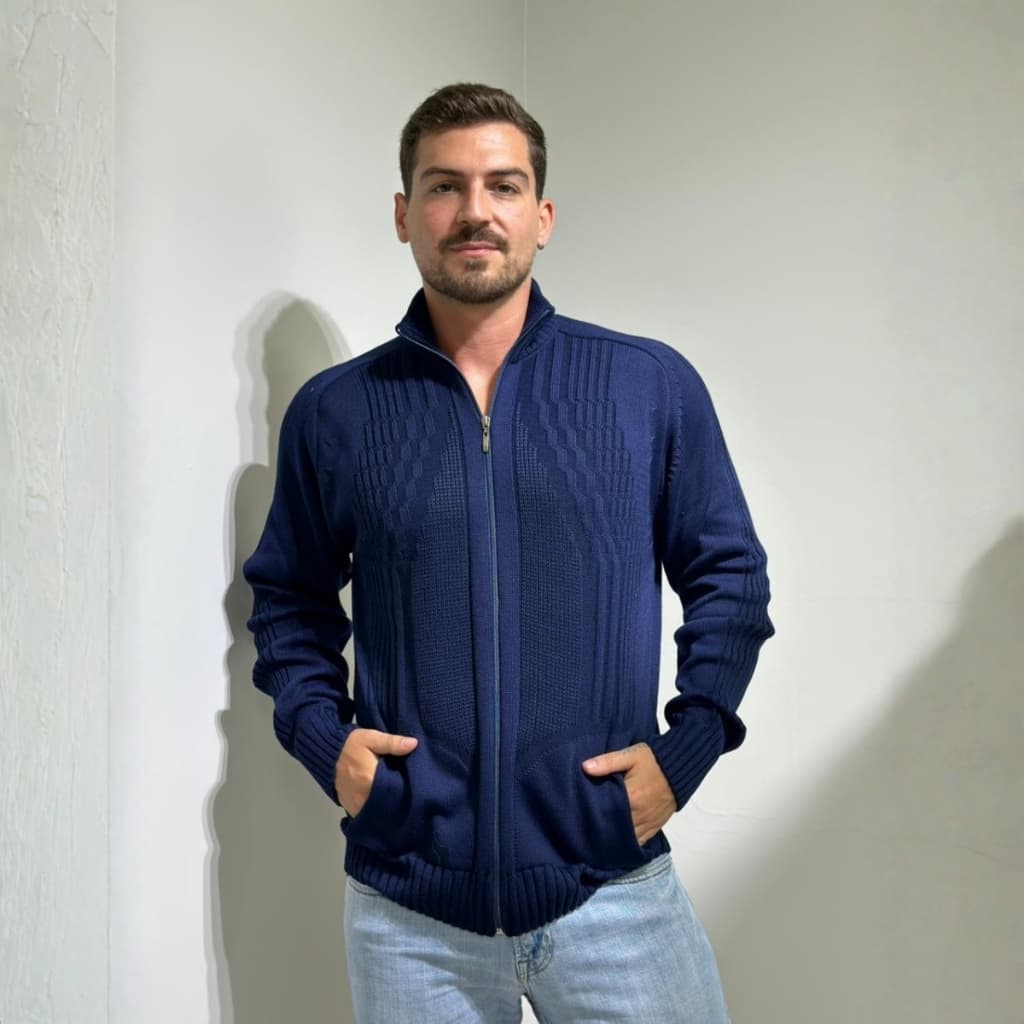 Casaco Masculino Luxoso Inverno Elegante Tendência Premium Tricot Blusa de Frio