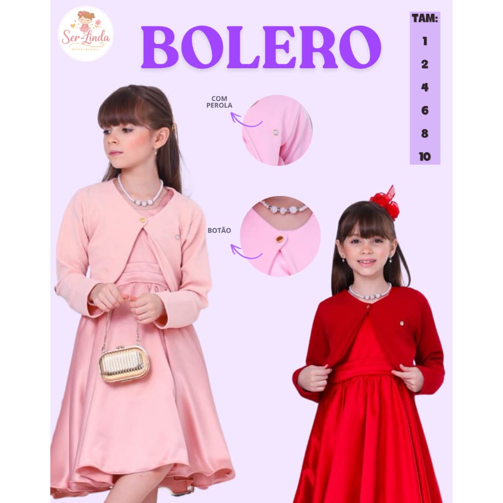 Bolero Infantil Menina casaco festa lindo fofo tamanho 1 2 4 6 8 10