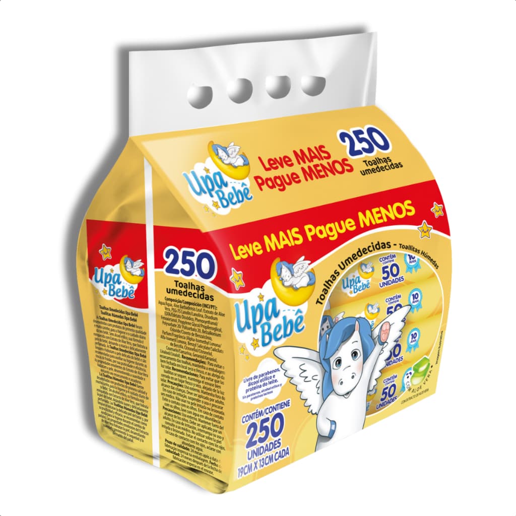 Lenço Umedecido Bebê To Umed Upa Kit 5x50 Unidades Total 250 Uso Diário