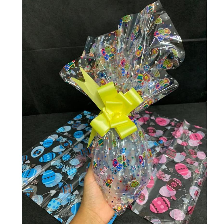 Kit 5, 10 ou 20un Saco Embalagem Transparente Papel para Ovo de Páscoa 34,5 x 35cm - Para ovos de até 350g