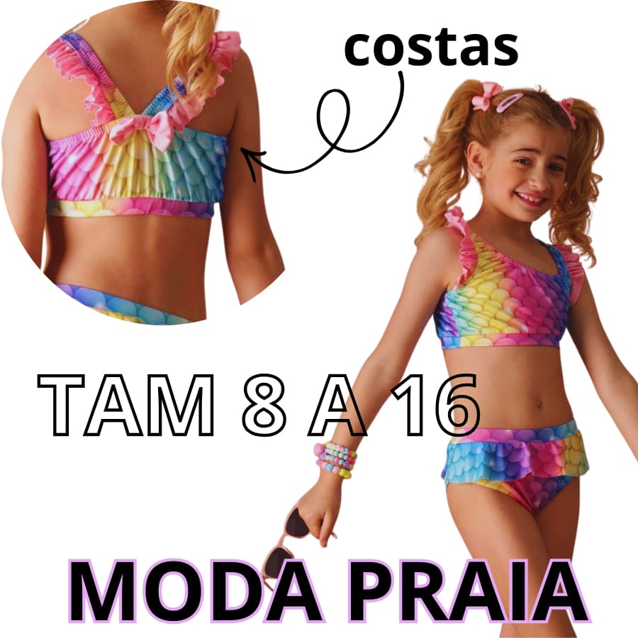 Conjunto Biquíni Infantil Juvenil Moda Feminino NOVO ESTAMPADO  com Top Babado Moda Praia 6 ao 16