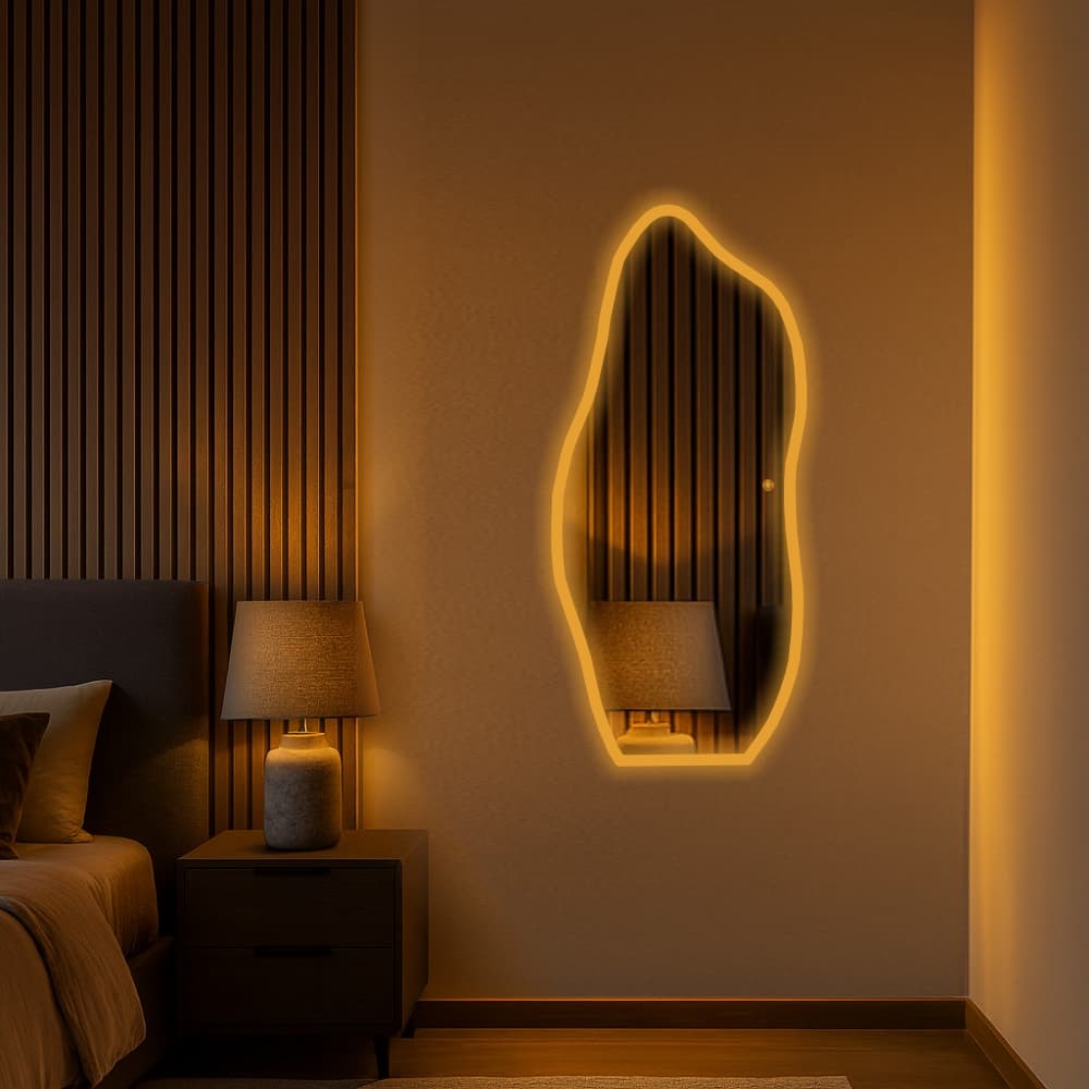 Espelho Orgânico Janela Led Com Touch Jateado Borda Infinita Bivolt Sem Led Banheiro Quarto Sala Hall Decorativos