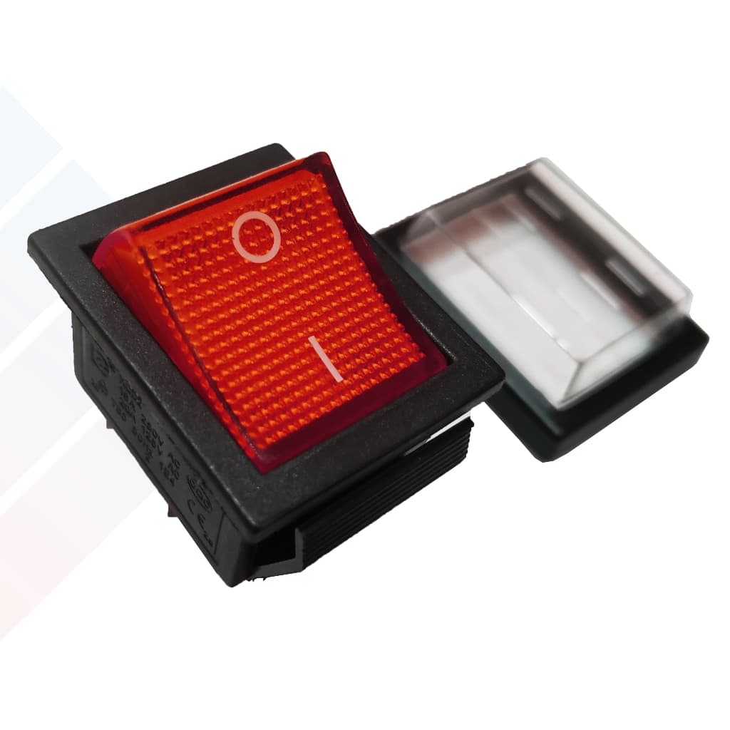 Interruptor Botão Liga Desliga com Luz Âmbar 16A 250V  Bipolar Tipo Gangorra C/ Proteção de Silicone