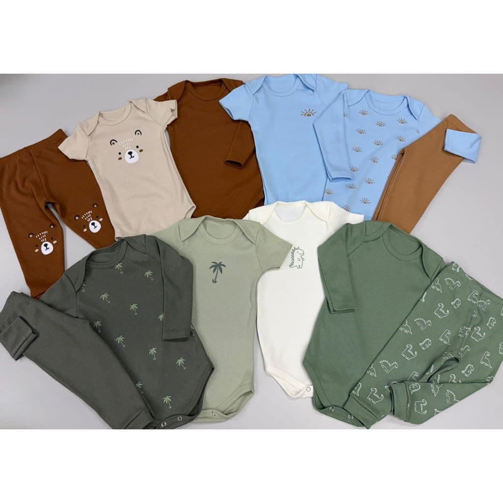 Kit Minimalista 12 peças body bebê manga curta manga longa calça Menino P ao GG