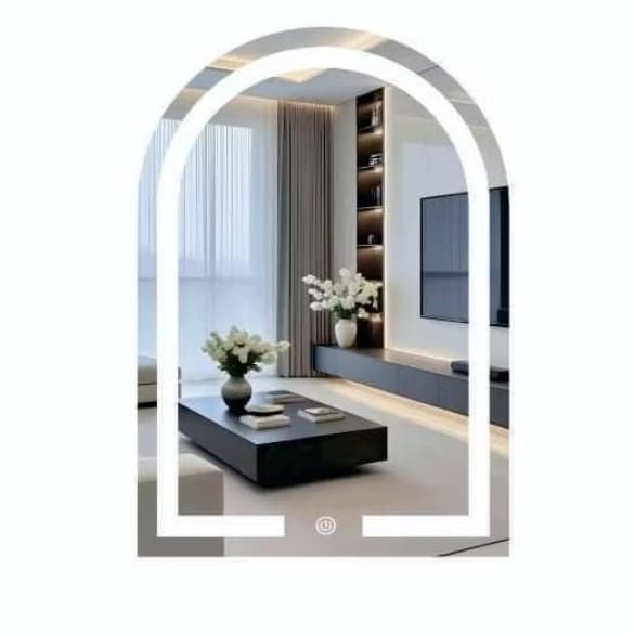 Espelho Oval Penteadeira 3 tons de Led, Jateado, Botão Touch, Fonte Slim Várias Medidas Janelinha