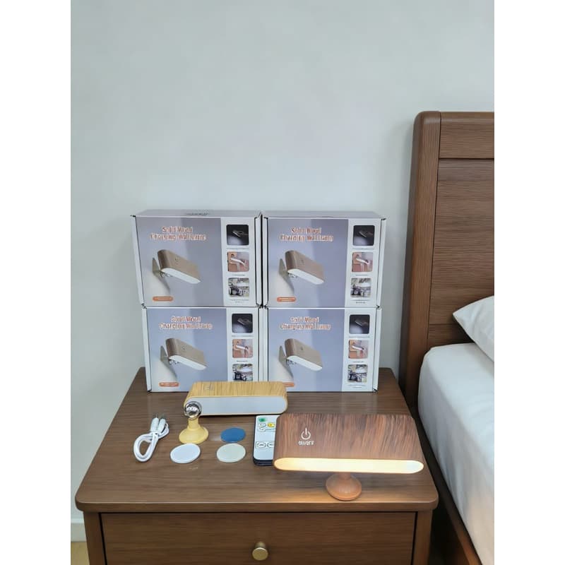 Luminária LED Touch Sem Fio 360° – 3 Níveis de Luz, Bateria 2550mAh e Design em Madeira Clara – Para Mesa ou Parede