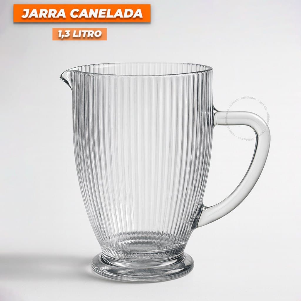 Jarra Canelada Vidro 1,0 Litros Resistente Versalhes Com Alça Suco Água Bebidas Refrescos