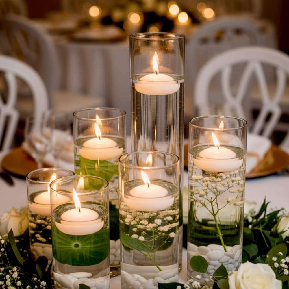 Velas Flutuantes  7 horas Kit 20 unidades Meia Bola Decoração Casamento