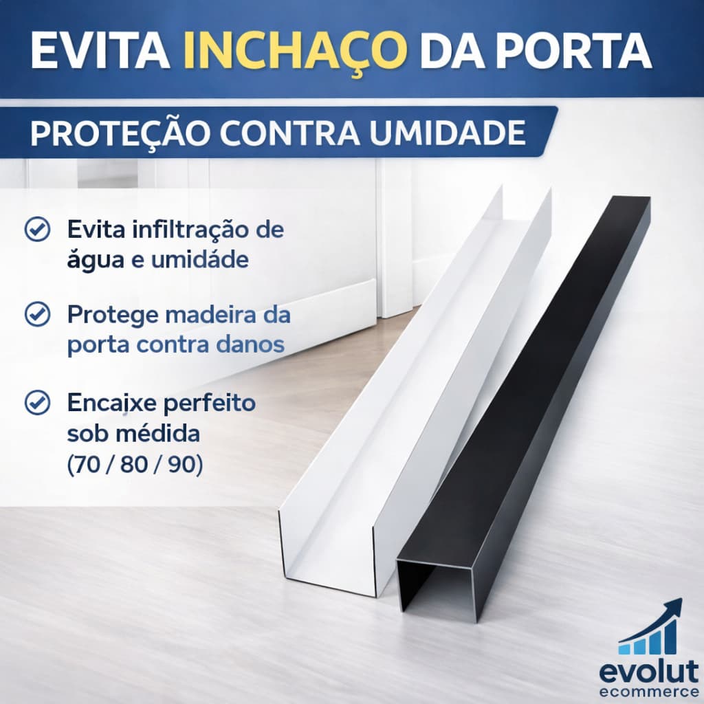 Protetor de Porta Alumínio Anti-Inchaço | Veda Umidade, Poeira | 70/80/90cm | Branco ou Preto