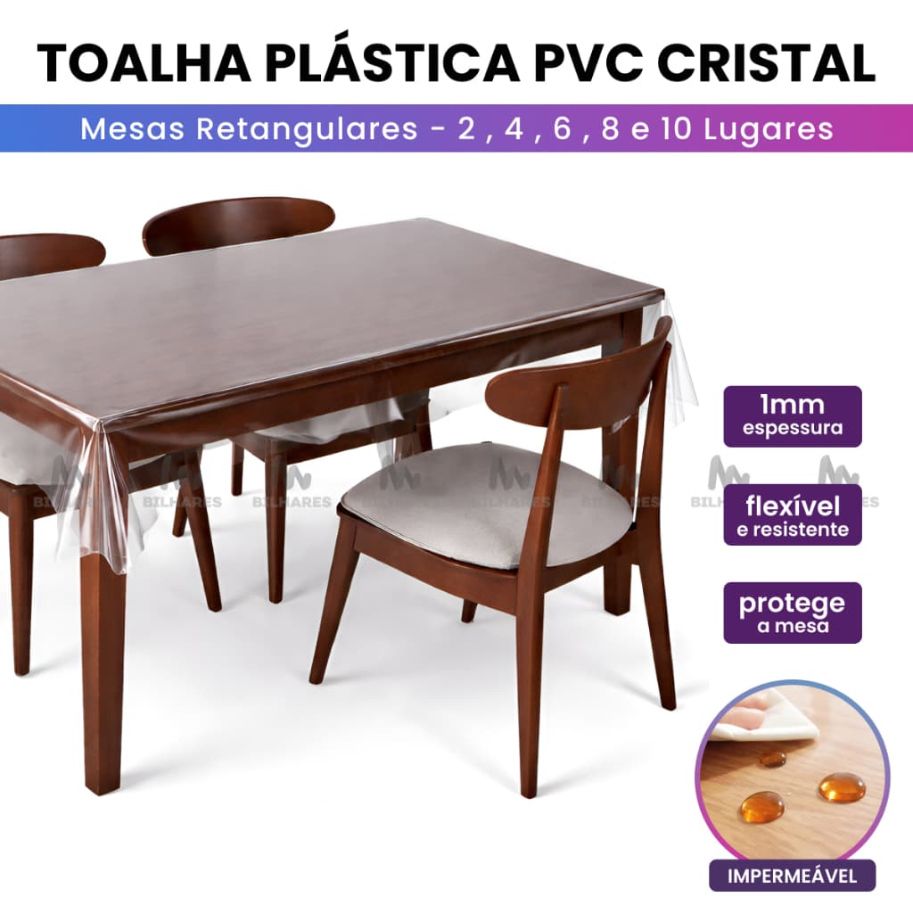 Toalha de Mesa Transparente PVC Premium 0,10mm Antiderrapante Anti Mancha | Protege Madeira Várias Medidas