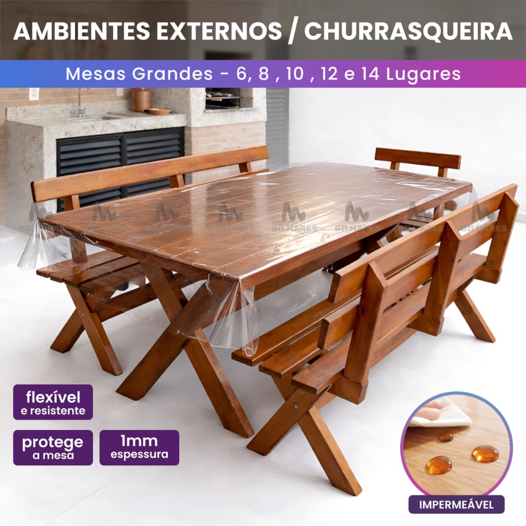 Toalha em PVC Protetor Plástico para Uso Externo - Churrasqueira Varanda Área Gourmet Transparente Protege Mesa Jantar