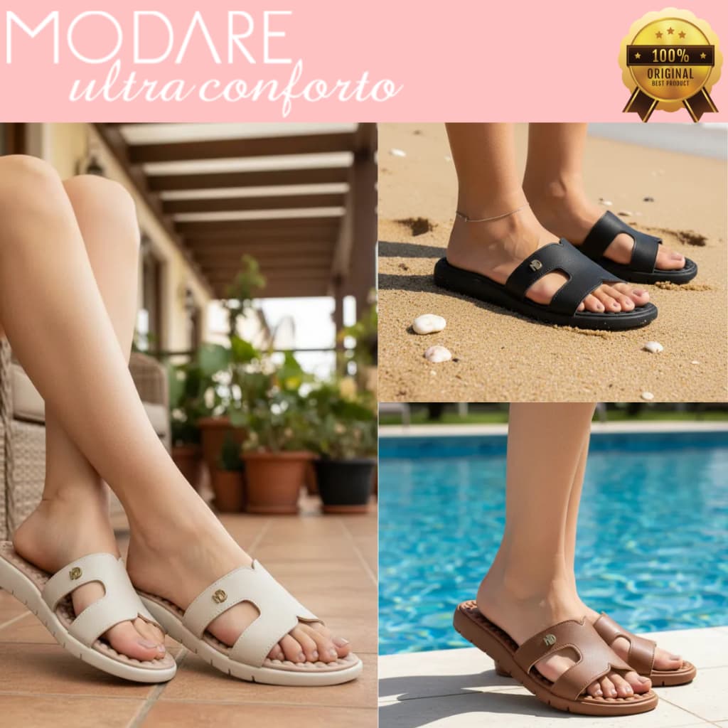 Sandália Modare Feminina Cabedal em H Leve Macia Massageia Casual Dia a Dia Conforto Original