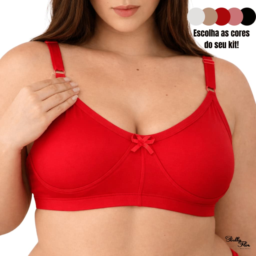 Kit 2 Sutiãs ALTA SUSTENTAÇÃO Sem Bojo PLUS SIZE Reforçado Alça Grossa Com Regulagem Feminino