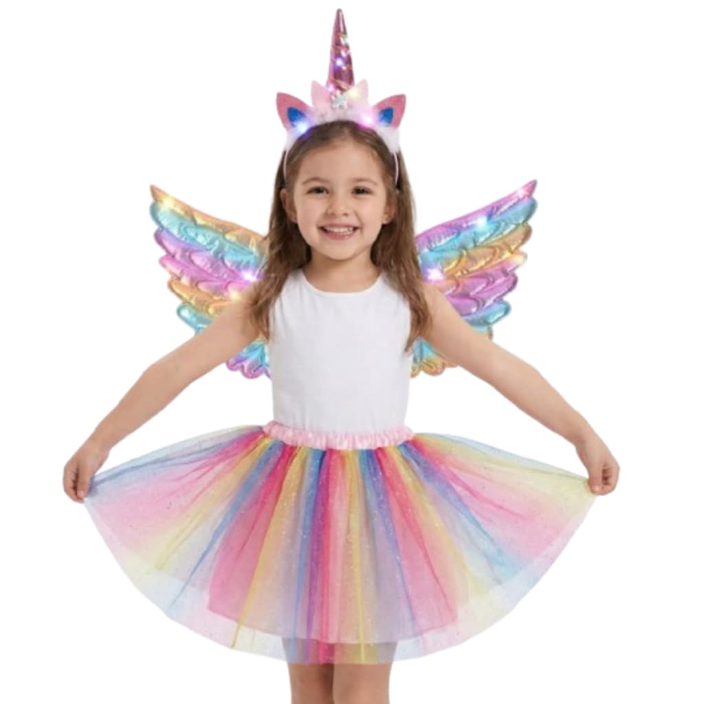 Fantasia Infantil feminina  luxo Unicórnio Asa+Saia+Tiara 4 a 12 anos