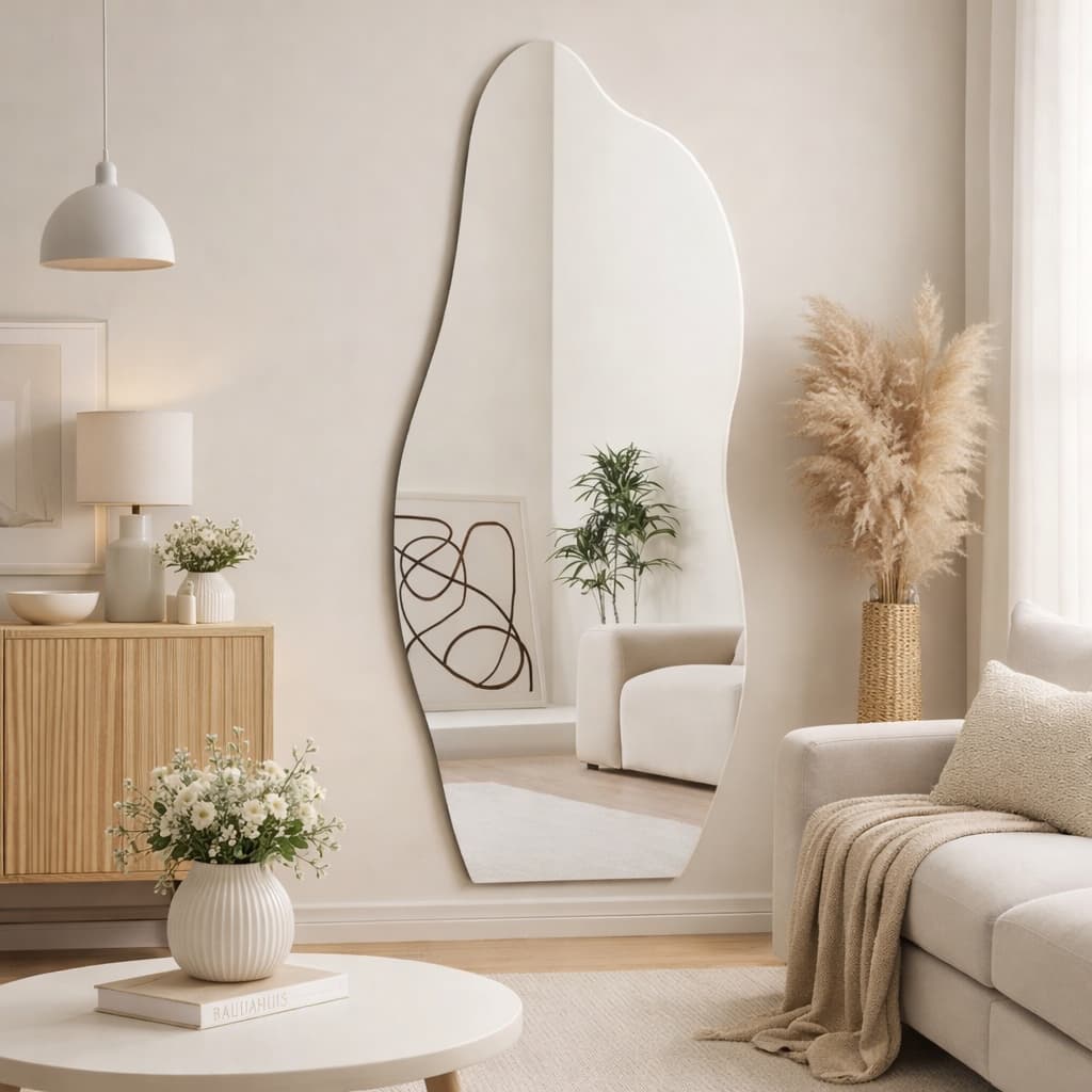 Espelho Orgânico FLAME  Corpo Inteiro 120x50 Lapidado Decorativo Parede Com Suporte Invisível Luxo