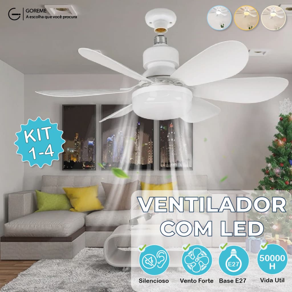 Ventilador de Teto PRO 60W ou 80W Super LED Lâmpada E27 Controle Remoto Luminária Economica de Energia 6 lâminas Bivolt