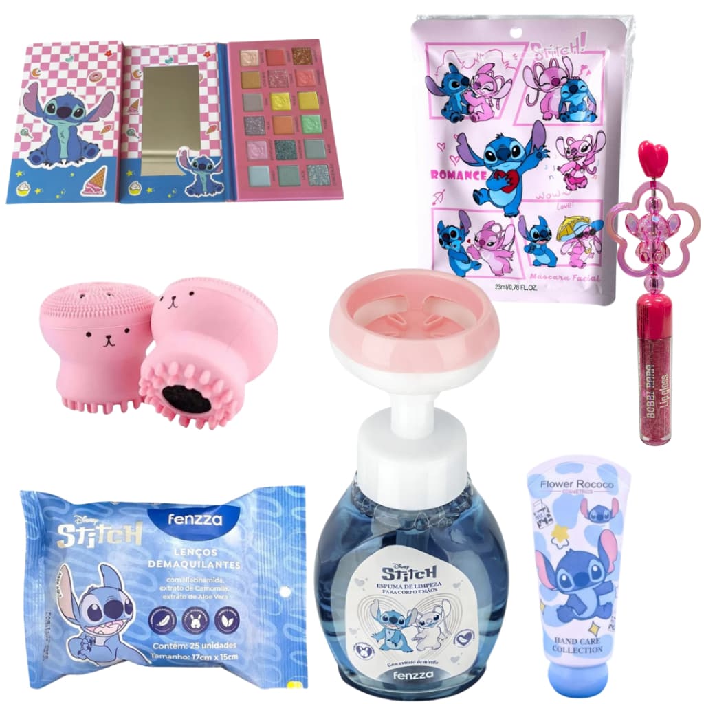 Kit Skincare Infantil Stitch  Linha de Cuidados Limpeza hidrataçãoFacial Stitch