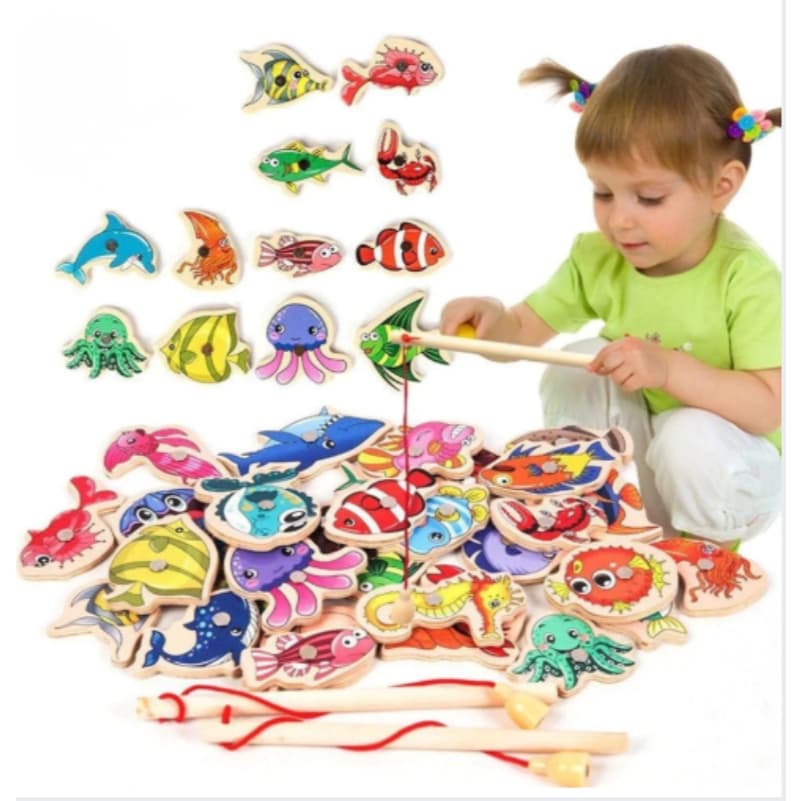 51/31PCs Pescaria magnética infantil Brinquedo pescaria de madeira Jogo montessori Interativo