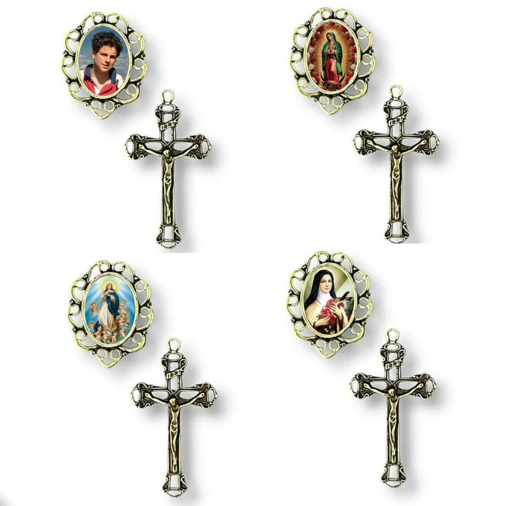 Crucifixo + Entremeio - Ouro velho - 10 ou 25 Pares - Kit Para Terços Resinados com Santos Católicos