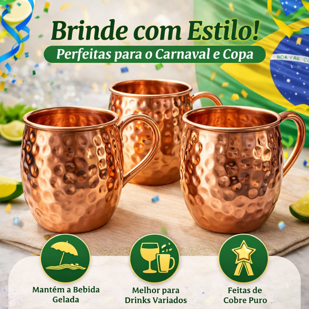 Caneca de Cobre Puro 400ml Martelada | Estilo Moscow Mule Premium para Drinks