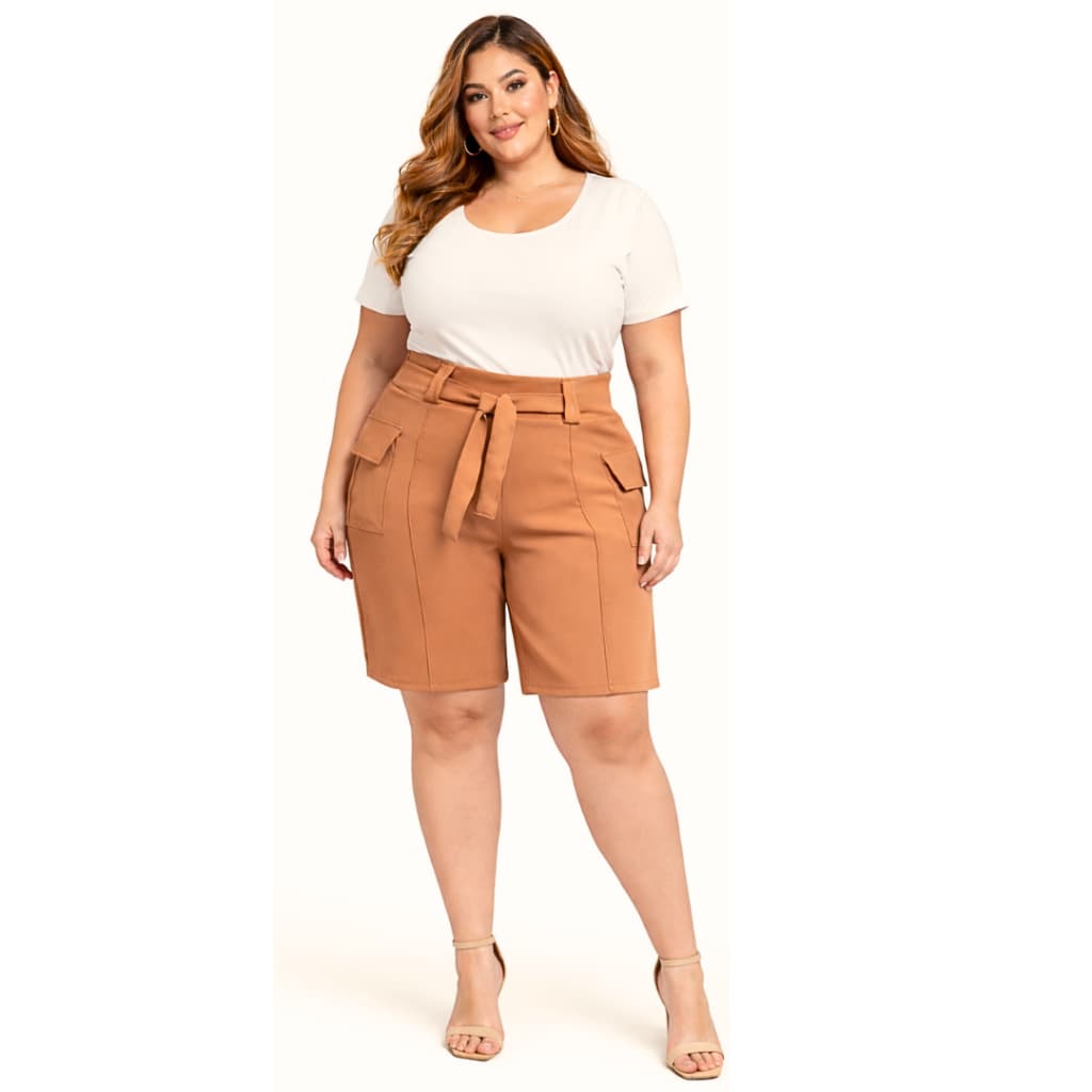 Short Alfaiataria Feminino Plus Size Premium Elegante Social com Laço na Frente - SP 01