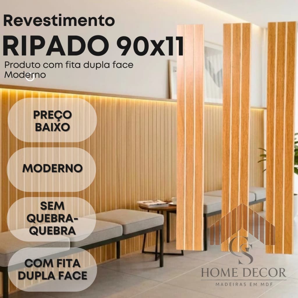 KIT 40 Revestimento Painel 90X11 De Parede Ripado Decorativo MDF Autocolante - ENVIO FULL