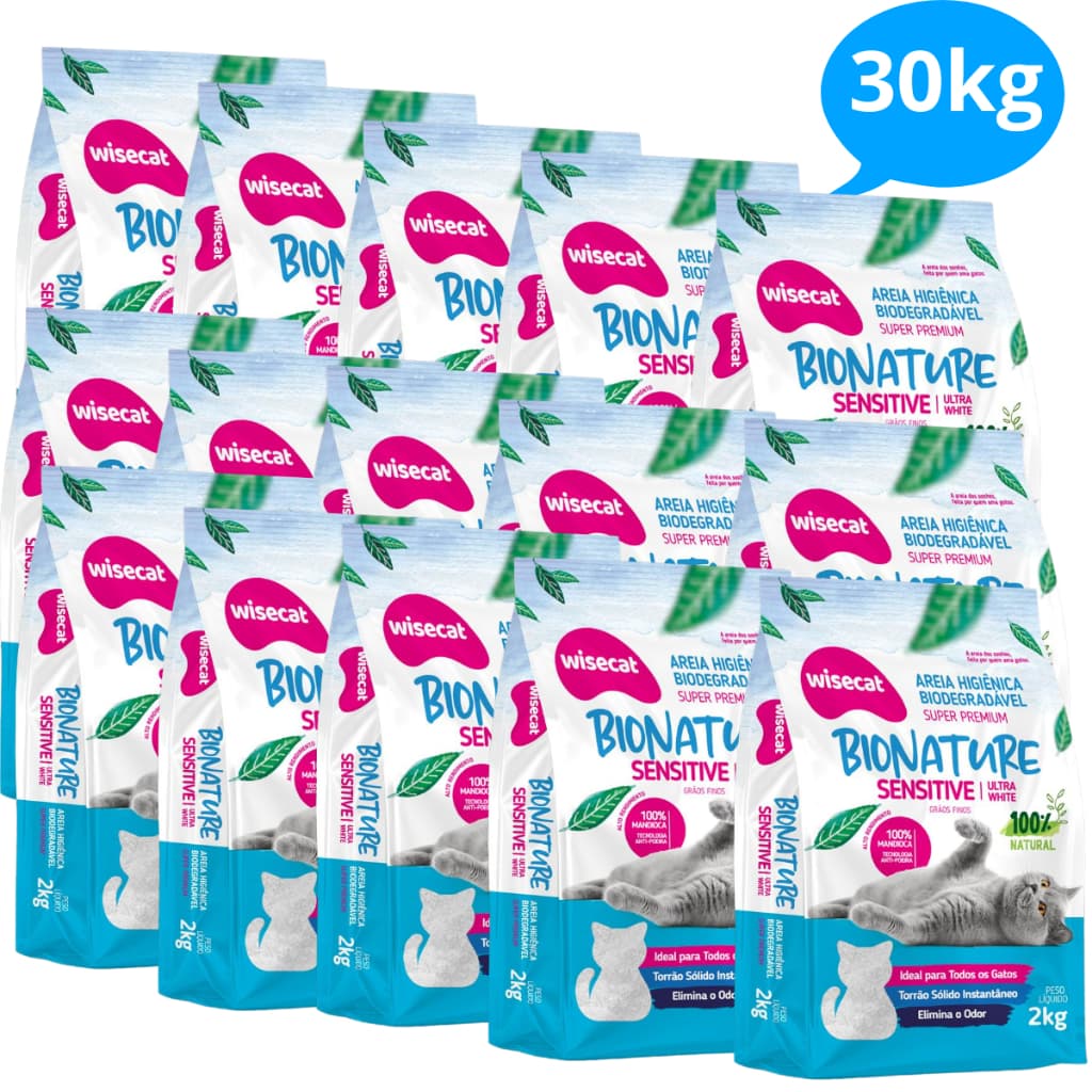 Areia Sanitária De Mandioca Grãos Finos Para Gatos Biodegradável Wisecat 6kg até 30kg