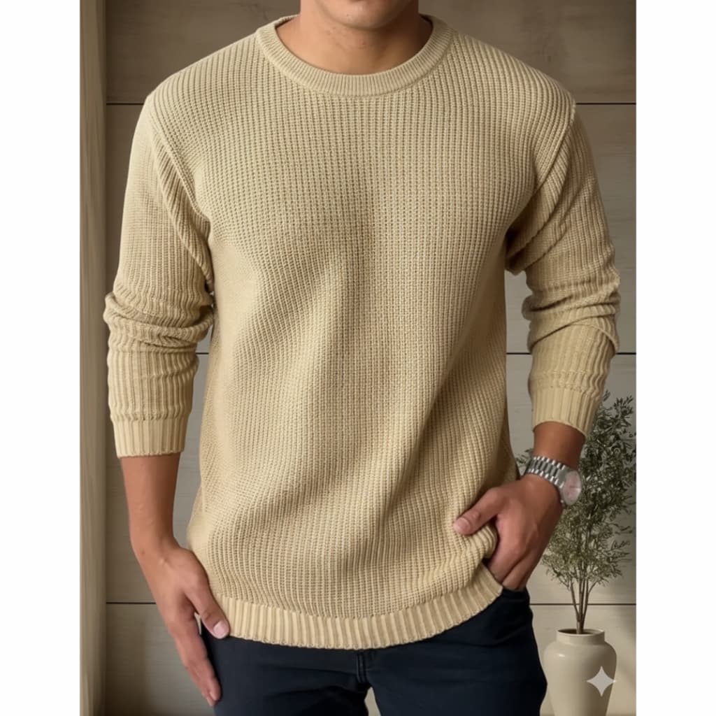 Sueter Masculino Lã Blusa de Frio de Tricô Manga Longa Estilo Moletom Básica Estilosa Casual