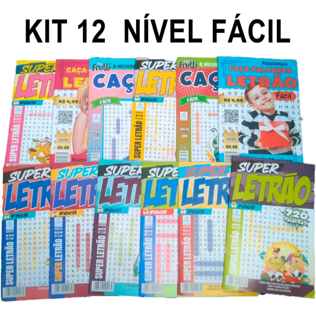 Kit 12 caça palavras fácil easy sem repetição passatempo só nível fácil