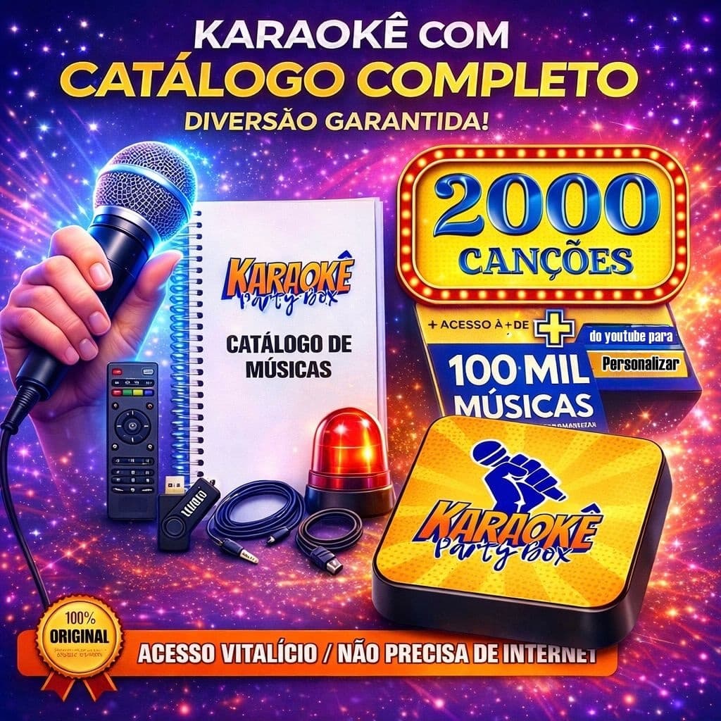 Karaoke Party Box Profissional + 2000 Músicas + Catálogo Impresso (Não Precisa Internet) ORIGINAL