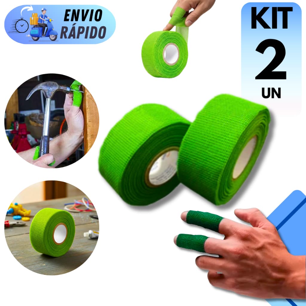 KIT 1 E 2 FITA CREMER 25mmX15 METROS VERDE PROTETOR DE CORTES PARA DEDOS E MÃOS BANDAGEM E ESPORTES