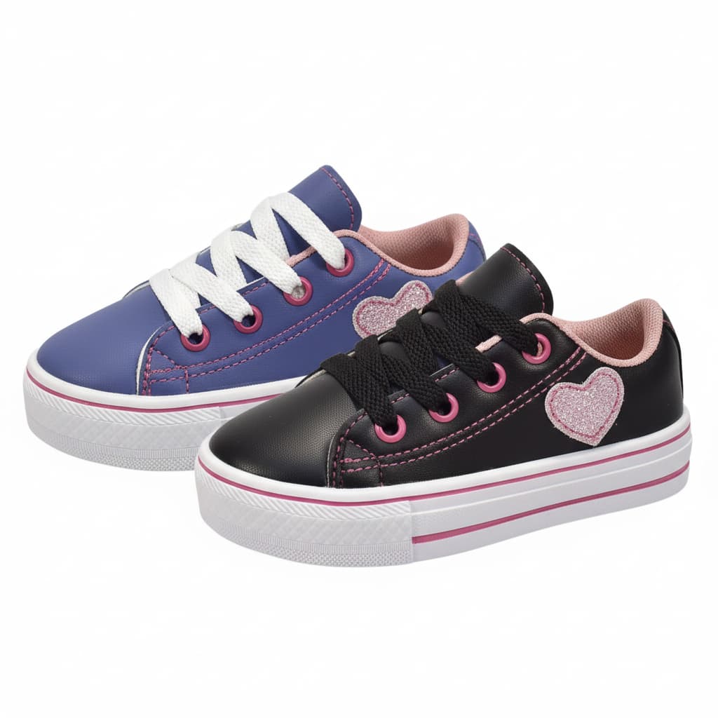 Tênis Baby Infantil Casual Menina com Coração – Leve e Confortável