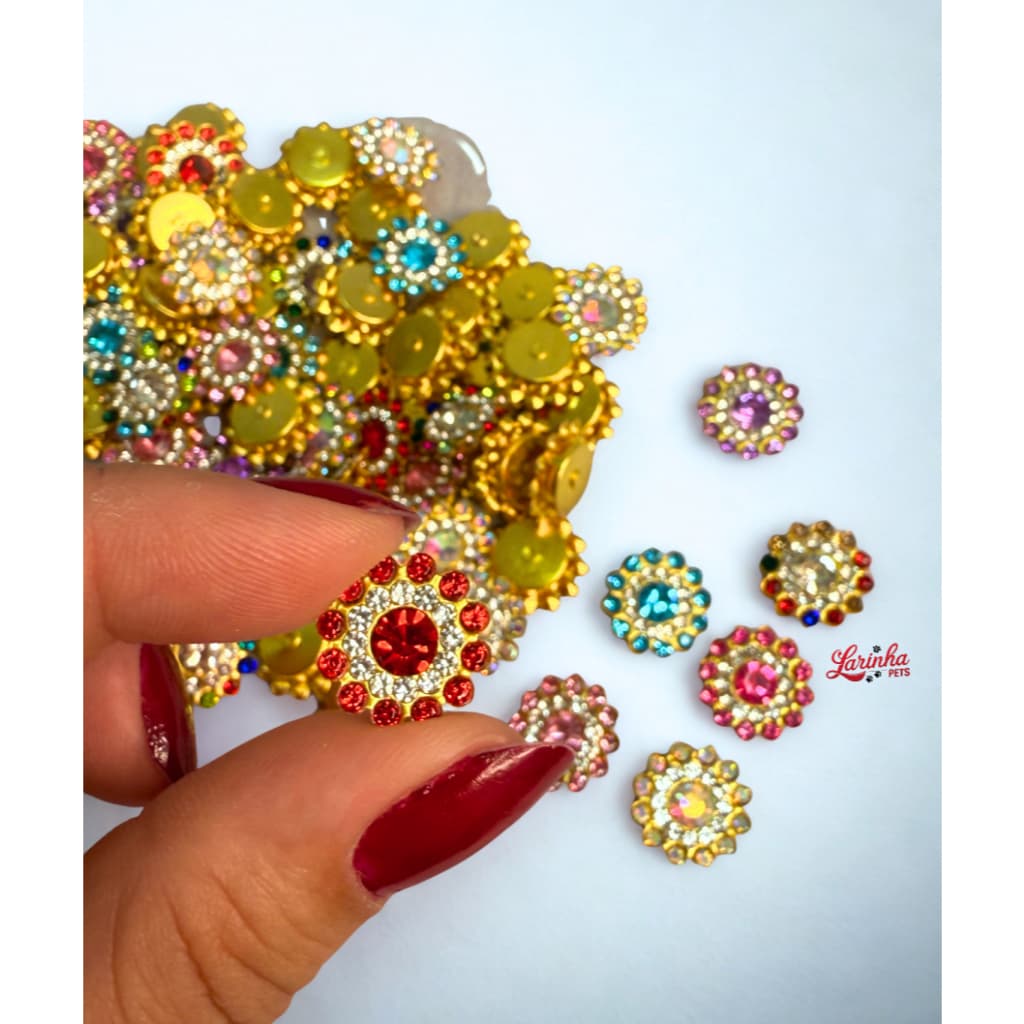 Aplique Chaton Flor Strass para Artesanatos - 14mm - 100/200 unidades - Cores Sortidas