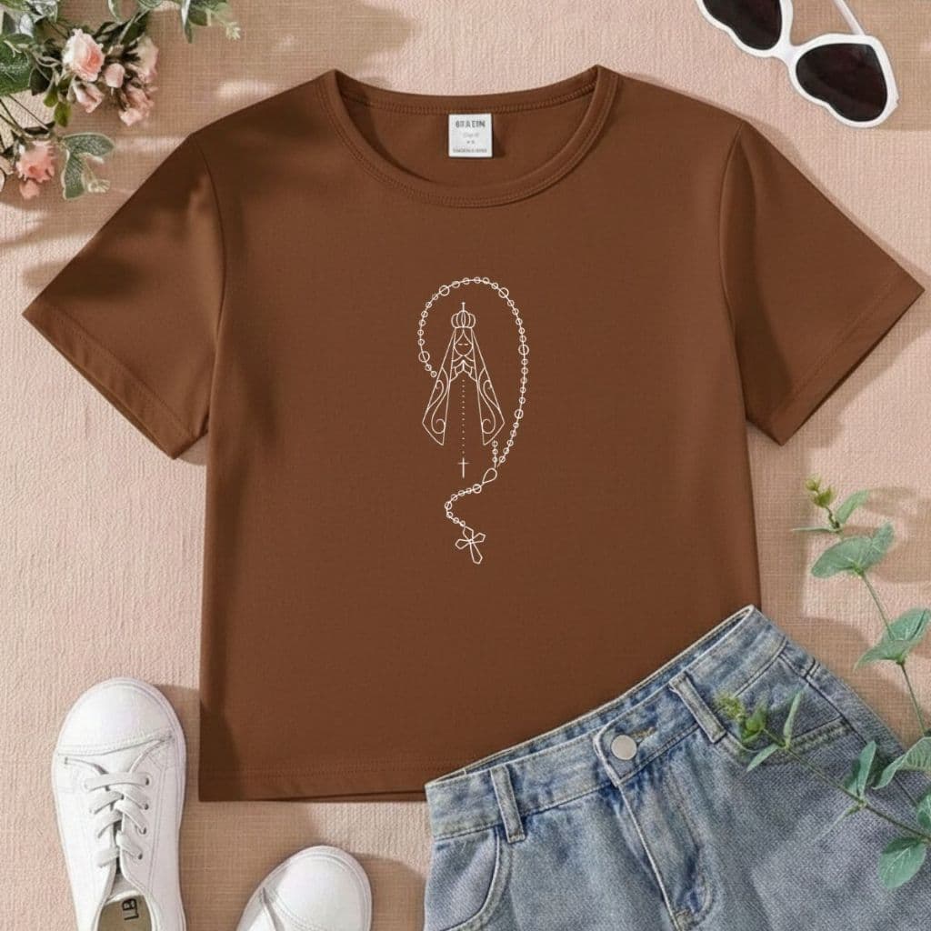 Camiseta Infantil Religiosa Católica Terço Sra Aparecida