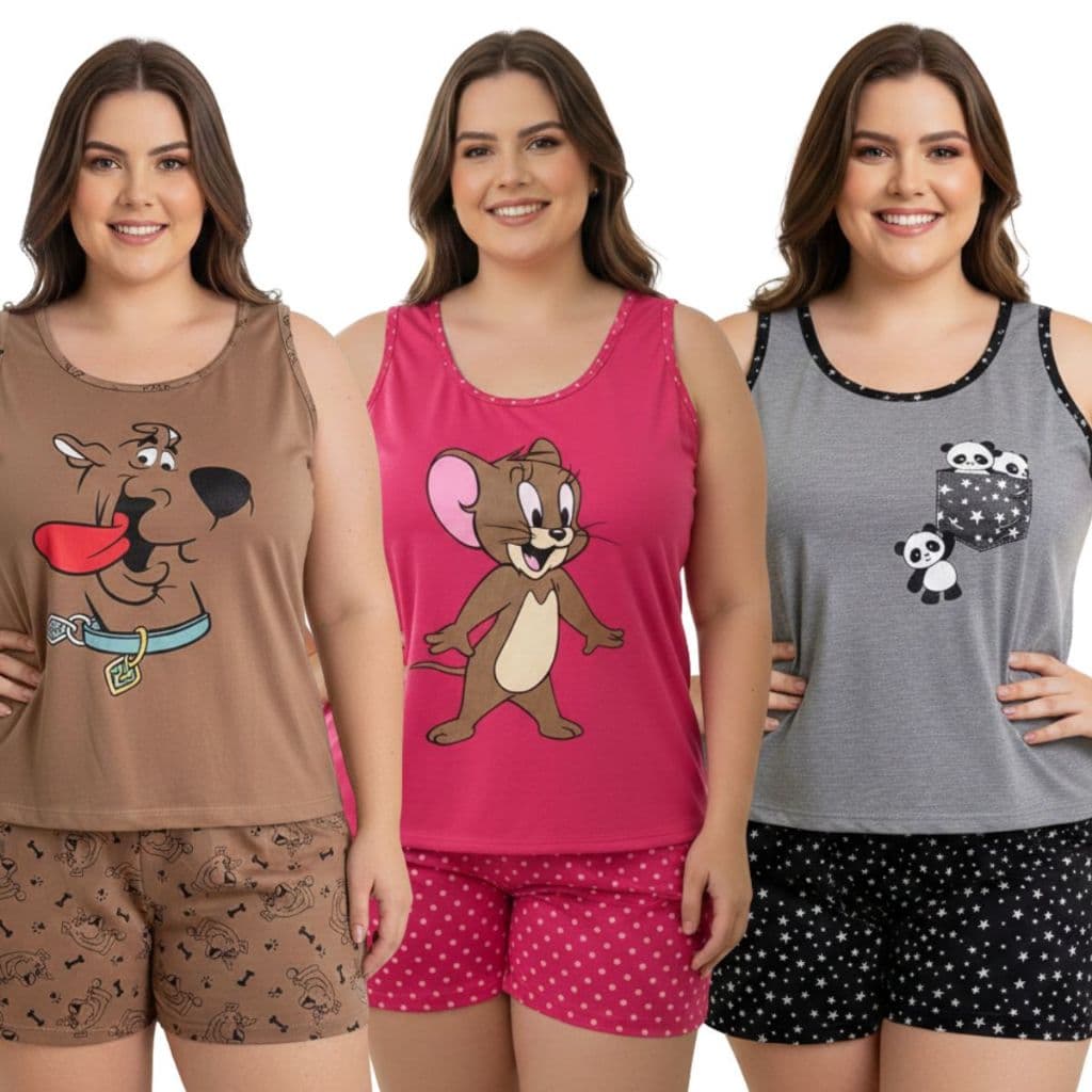 Baby Doll Feminino Plus Size Regata Estampado / Pijama Plus Size