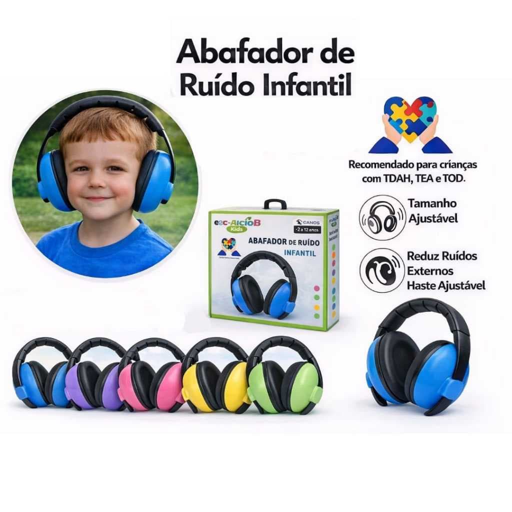 Fone de Ouvido Abafador de Ruído Protetor p/ Bebê Infantil c/ Hastes Ajustáveis Recomendado p/ Autista TDAH TEAD e TOD