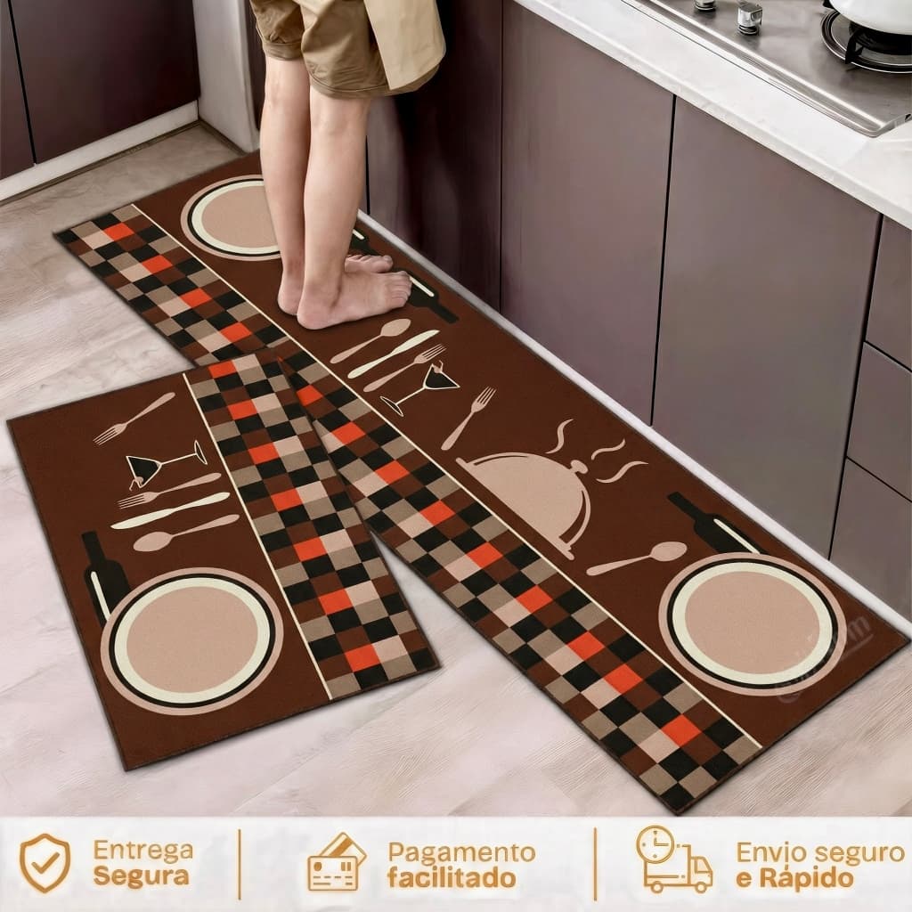 Kit Tapete Jogo Passadeira Cozinha Belga Antiderrapante 2 Pç Promoção