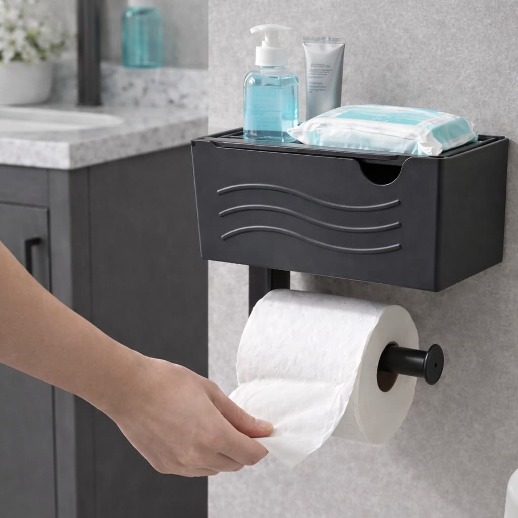 Porta Papel Higiênico Com Caixa Organizadora Adesivo Sem Furo Suporte Banheiro Moderno