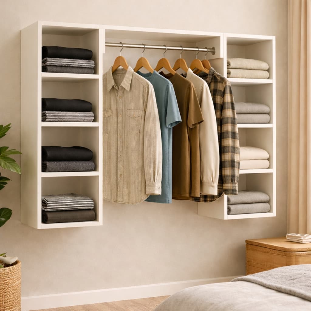 Kit Closet com Cabideiro e Estantes Laterais em MDF – Organização Moderna e Design Funcional