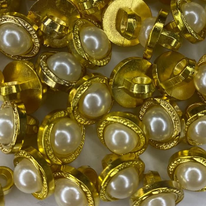Botão Dourado com Pérola Pezinho 10mm, 12mm e 15mm para Artesanato e Costura
