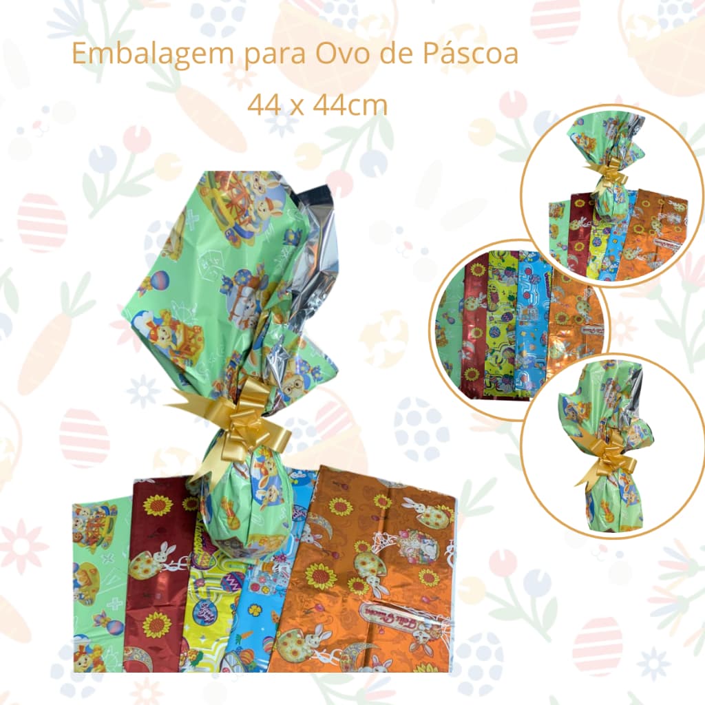 Kit 5, 10 ou 15un Saco Embalagem Coelho/Coelhinho Papel para Ovo de Páscoa 44 x 44cm - Para ovos de até 500g