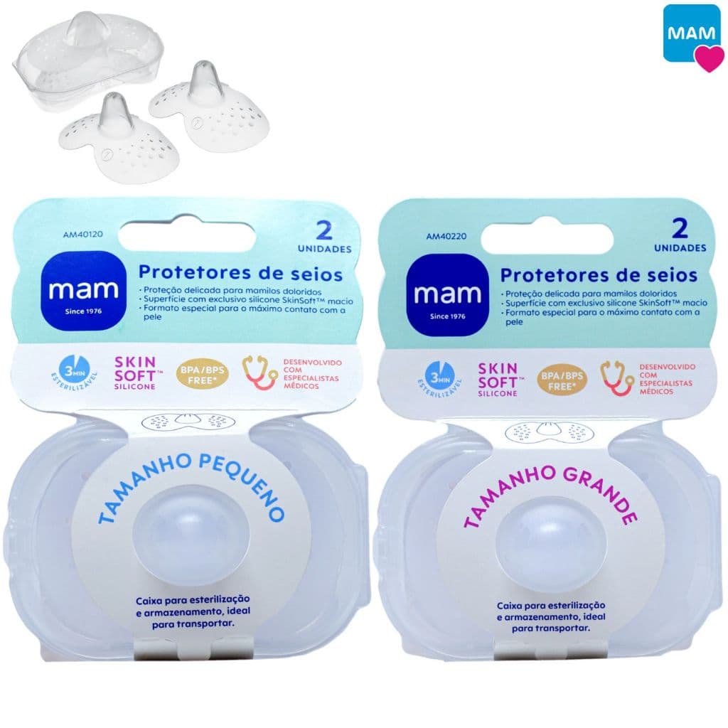 Protetor de Seio MAM Silicone Original 2 Unidades com Estojo para Esterilizar Protetor Mamilo Amamentação Peito